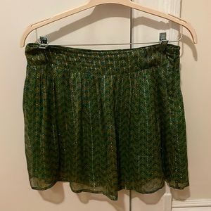 BA&SH Green shimmer chiffon mini skirt.